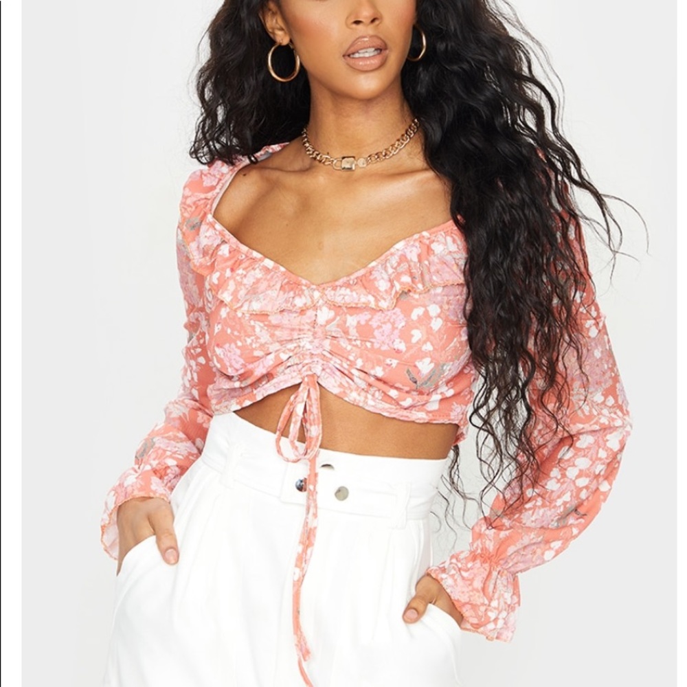 Multi Floral Print Ruched Front Blouse